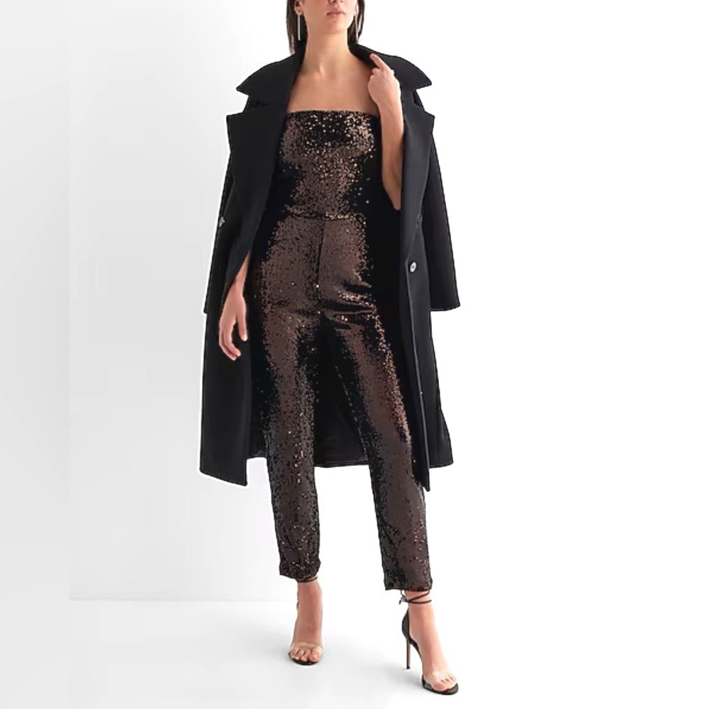 Express Sequin Strapless Straight Leg Jumpsuit Deep Espresso Brown Size M NWT